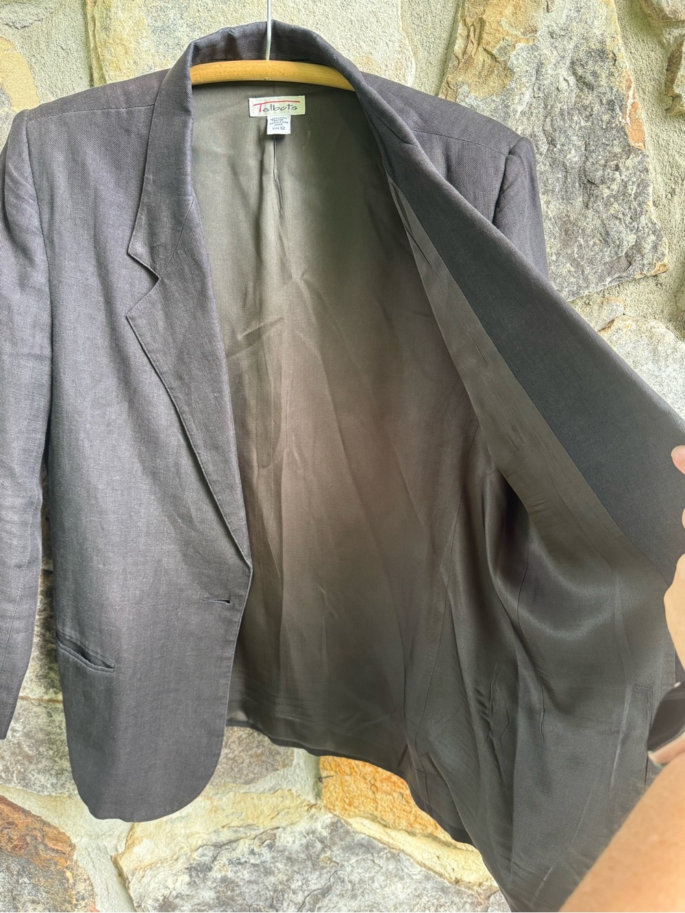 Talbots Vintage Black 100% Linen Blazer 12 Oversized Office Tailored Coastal - Picture 6 of 16